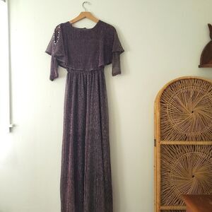 Women's metallic Maxi Dress with Flutter Sleeves - Purple